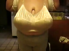 Raunchy exhibitionist loves to expose her big saggy mounds