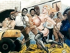 Slaves in restrain bondage bdsm cartoon art