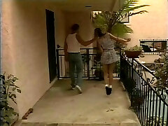 Dark-haired in summer dress seduces her neighbor