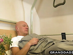 Teenie nurse has to do blowjob therapy for her old grandpa