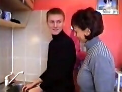 Russian mom Amalia with her guy in kitchen Russian mom Amalia with her guy in kitchen