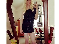 crossdresser in pantyhose and high high-heeled shoes