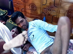 Sweet teen girl gets doggie fucked two guys over in at home three way Action