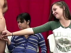 Handjob from CFNM babes at boner show by amateur naked fellow Handjob from CFNM babes at boner show by amateur naked fellow