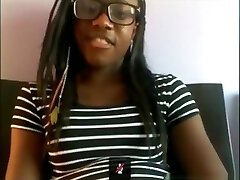Ebony nerd with glasses masturbates with a hairbrush on her bed on skype Ebony nerd with glasses masturbates with a hairbrush on her bed on skype