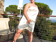 Bodacious MILF in White Satin Dress Sunset Balcony Sex - Projectfundiary