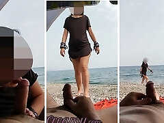 Dick demonstrate - A woman caught me jerking off in public beach and help me cum - MissCreamy