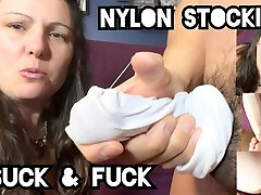 Nylon Stocking Cock Drills Wet Pussy & Cumshot