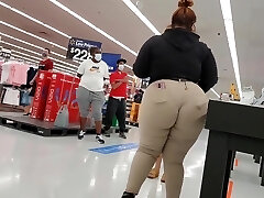 Plus-size Walmart employee big booty wedgie see thru