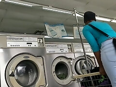 Laundromat Creep Shots 2 sluts with round donks and no brassiere