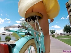 Pantless girl Avi Love is riding her bicycle before a steamy fuck-a-thon with stranger
