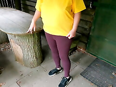 Slapping her tits and jizm on it while picnic