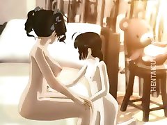 3D hentai Lesben teilen einen dildo