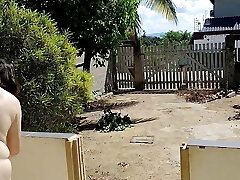 Naked housewife cleaning the balcony Naked housewife cleaning the balcony