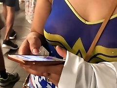 Wife in See thru wonder women shirt with pierced nips in public Wife in See thru wonder women shirt with pierced nips in public