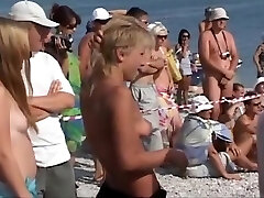 Video shots from a crowded nudist beach