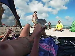 Exhibitionist Wife 511 - Mrs Kiss gives us her Bare BEACH POV view of a Hidden Cam JERKING OFF in front of her and several other boys watching!