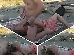 French teacher Blowjob Fledgling on Bare Beach public to stranger with Cumshot People caught us P1 - MissCreamy