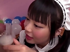 Airi Natsume Looking Sexy A In Maid Costume Gulps Jizm From A Glass