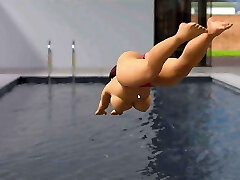 Summer with Mia 2 Son rubs n porks mom by pool