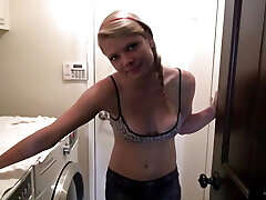 Little Taylor Masturbate Close-up on top Washing Machine