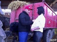 Messy cheap village whore gets mouthfucked by farm man quite stiff