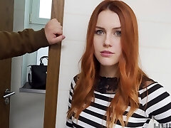 Redhead hottie Charlie Red gives a blowjob and gets screwed hard