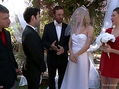 Unsighted folded bride Natasha Starr is fucked by groom and several dudes