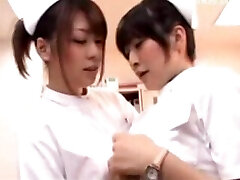 Young Nurse Rubbin' Her Pussy With Pen Her Colleauge Joins Her Smooching Rubbing Tits