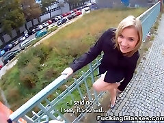 Blonde sweetheart tricked into outdoor sex