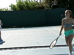 Lesbian women got tired of playing tennis so they jumped into a jacuzzi and started capturing each other