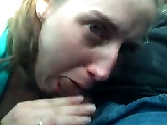 My buddy's ugly light haired bi-atch gets a chance to deep-throat my dick