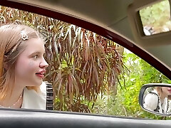 Petite student asked me for a rail so I fucked her in the car
