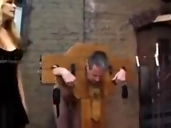 Domme makes sub suck cock
