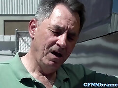 Big-boobed cfnm femdoms cockriding on bus