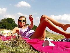 NO Undies BEND OVER: Hot Tight Pussy chicks having fun outdoor in mini skirt short skirts bare asses