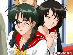 Cute anime coed rubs her rigid nipples and gets fucked