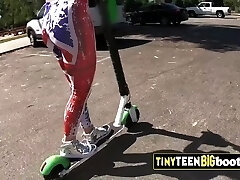 kenzie madison cute petite teen rides kick scooter outdoor e succhia il cazzo