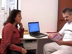 Pervy doctor inspects a pregnant woman internally.