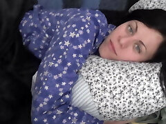 Sleepy Gf in Pajamas Playing with Nipples