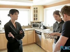 Unshaved pussy and tight backdoor of lusty housewife are both fucked (FMM)