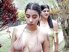 Horny lesbians with big bum take advantage of home alone to lick their twats in the pool - Porn in Spanish