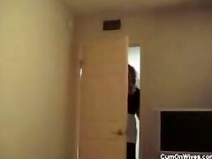 Amateur maid gargling cock