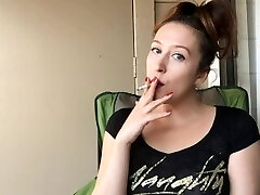 Sexy Naughty Goddess T Smoking Outside in Steamy Tight Lil' Black T-Shirt