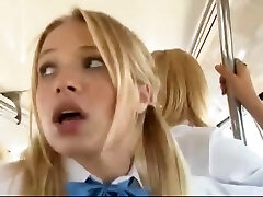 Blonde schoolgirl accidentally massaged gets willingly fucked by shy Asian dude on school bus