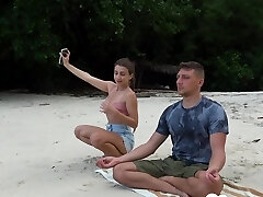 Meditation on the beach finished with a blowjob