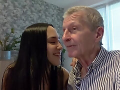 Sexy teen deepthroat blowjob and swallow to grandfather