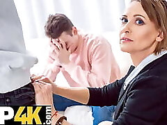 TUTOR4K. Mature teacher pays debt by offering guy her hairy cooter