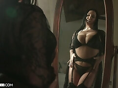 Ample breasted warm wife Angela Milky thanks her husband for sybian