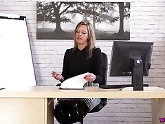 Office whore in spandex garb Lou Pierce is stripping in the office